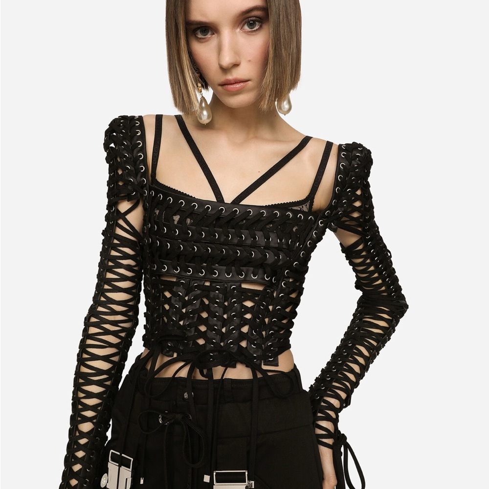 Dolce & Gabbana Black Lace-Up Blouse